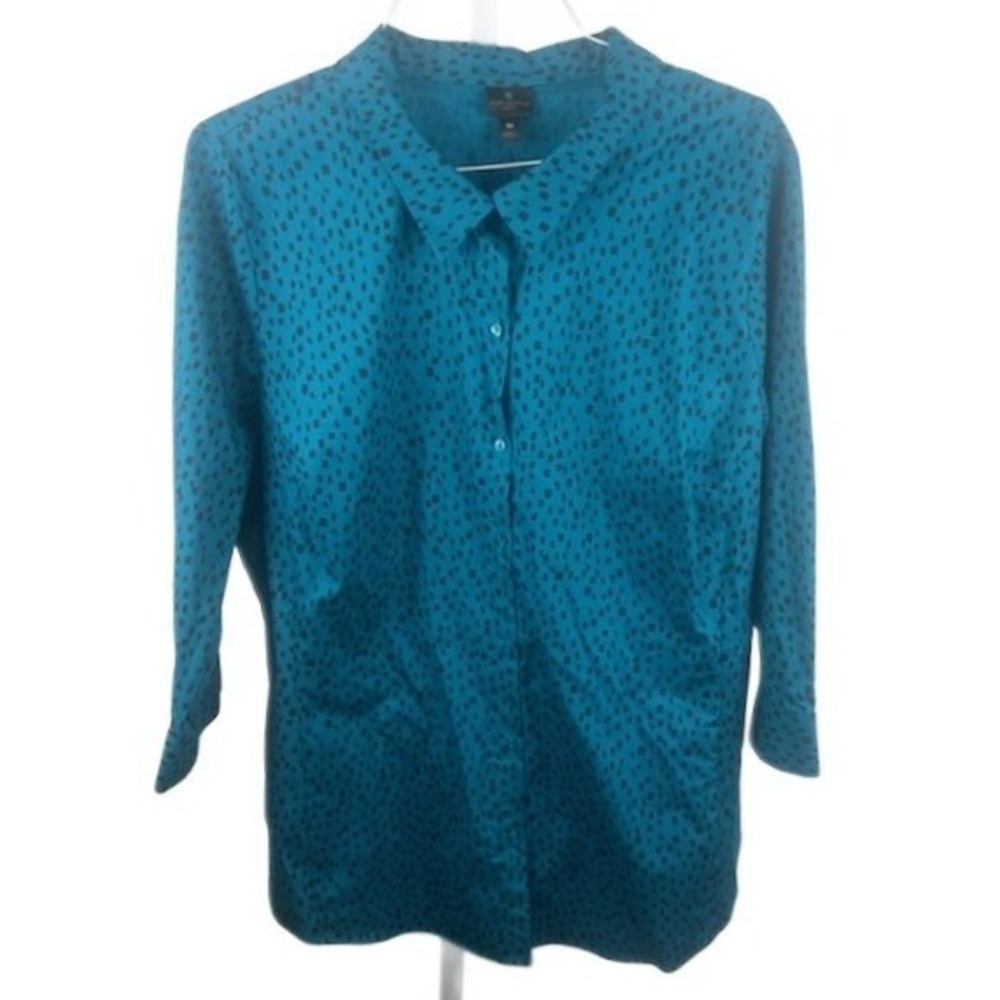 New‎ Chic Worthington Woman Teal Polka Dot Button Up Shirt Plus Size 3X y2K